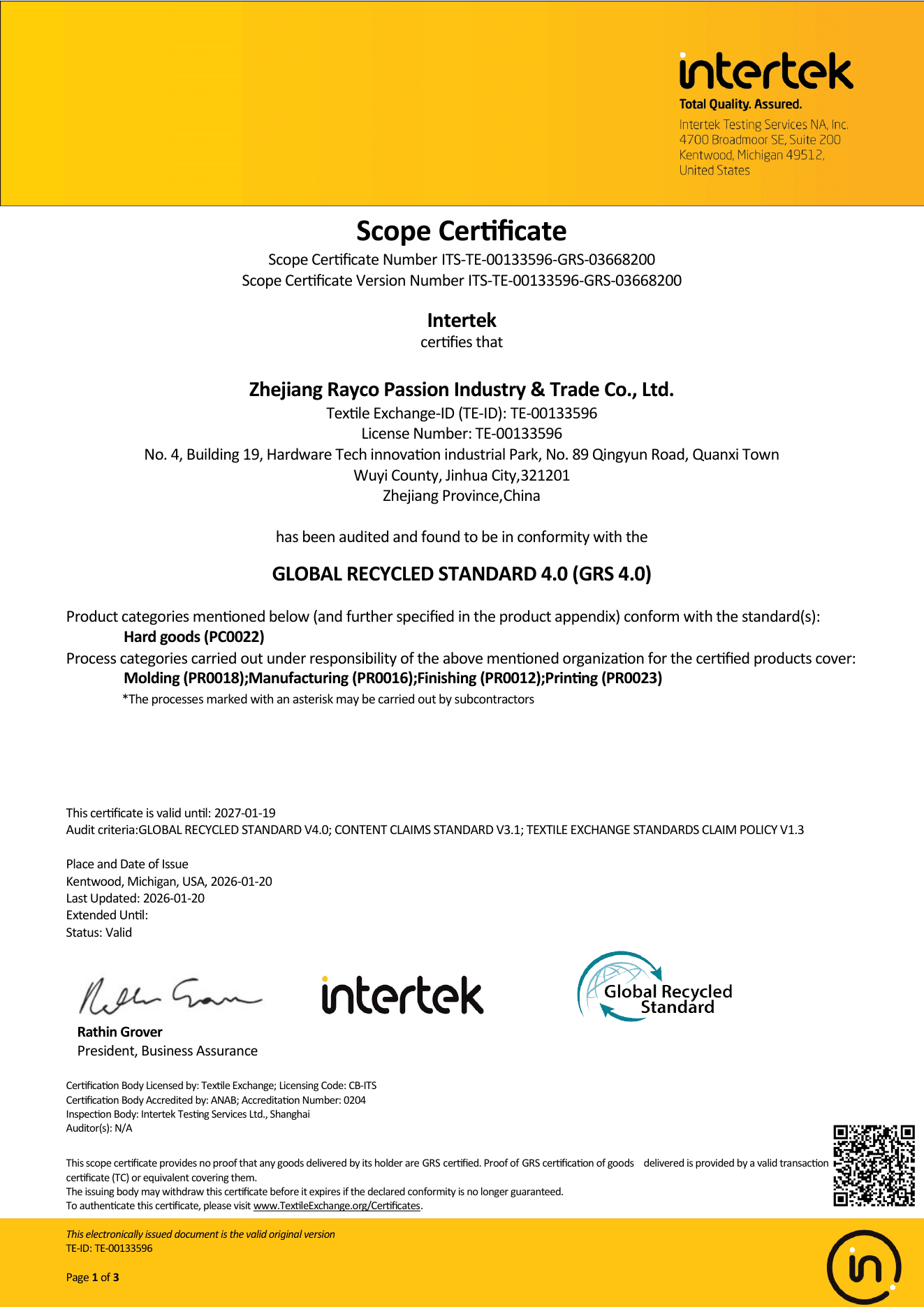 GRS 4.0 Scope Certificate first page preview